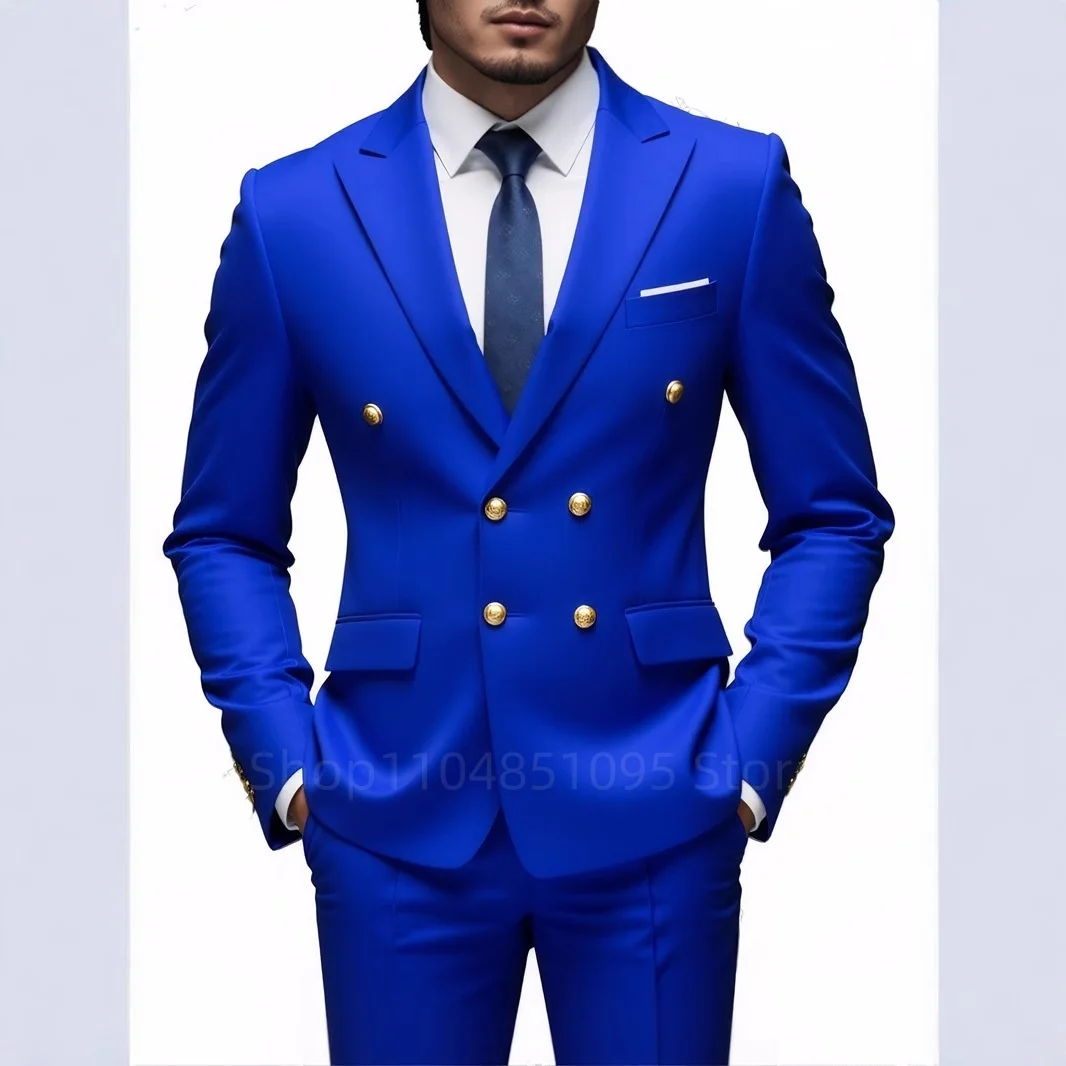 

Brand Fashion 2 Piece Men Suits Double Breasted Groom Tuxedos Business Suit/Male Slim Fit Casual Men Clothing Blazers+Pants