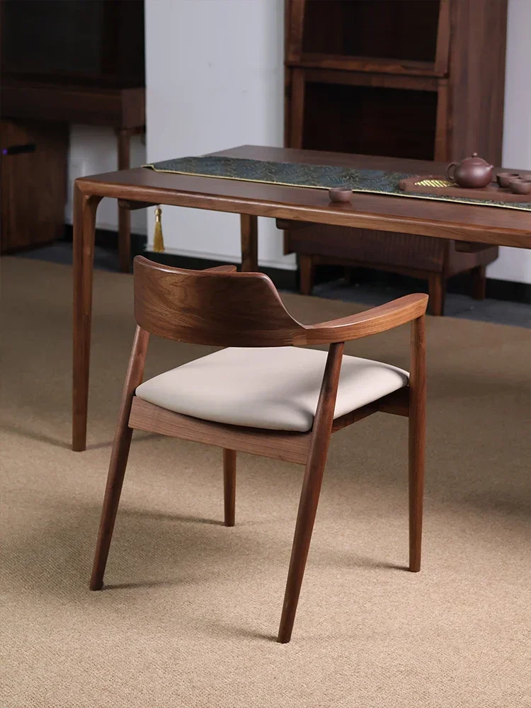 

-Walnut Wood Chair, Nordic Armrest, Black Walnut Leisure Book, Dining Room Backrest Dining Chair