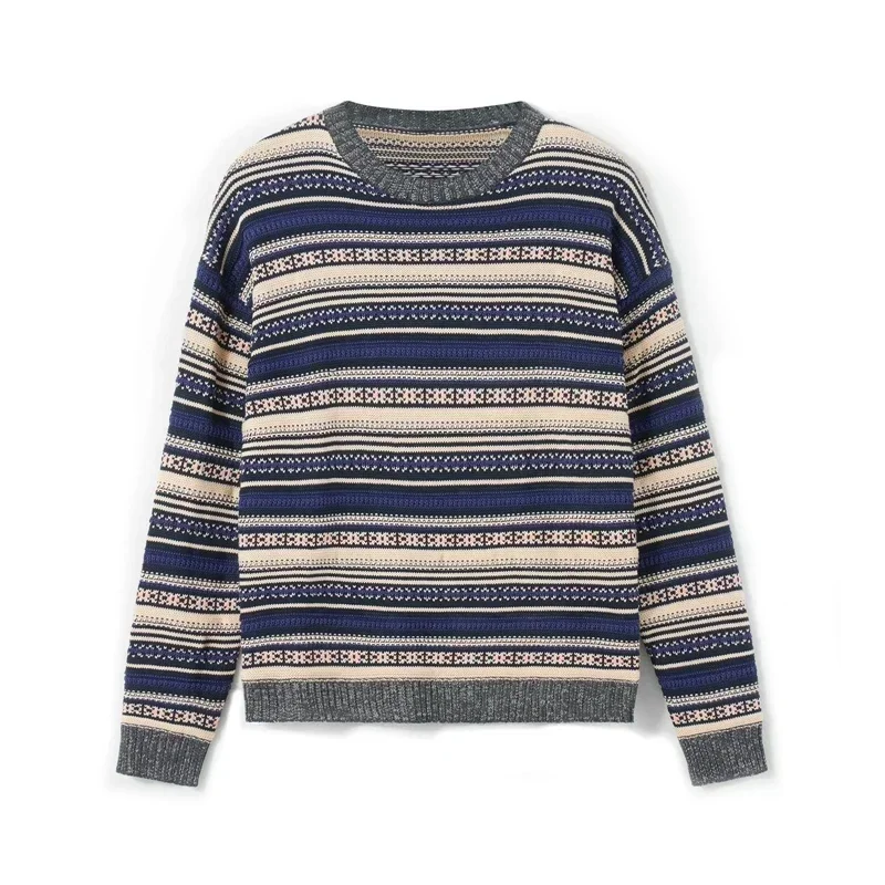 Vintage Y2K 00s Donna Cottage Grunge Maglione lavorato a maglia a righe Autunno O Collo Maglieria a maniche lunghe Stile Preppy Pullover larghi