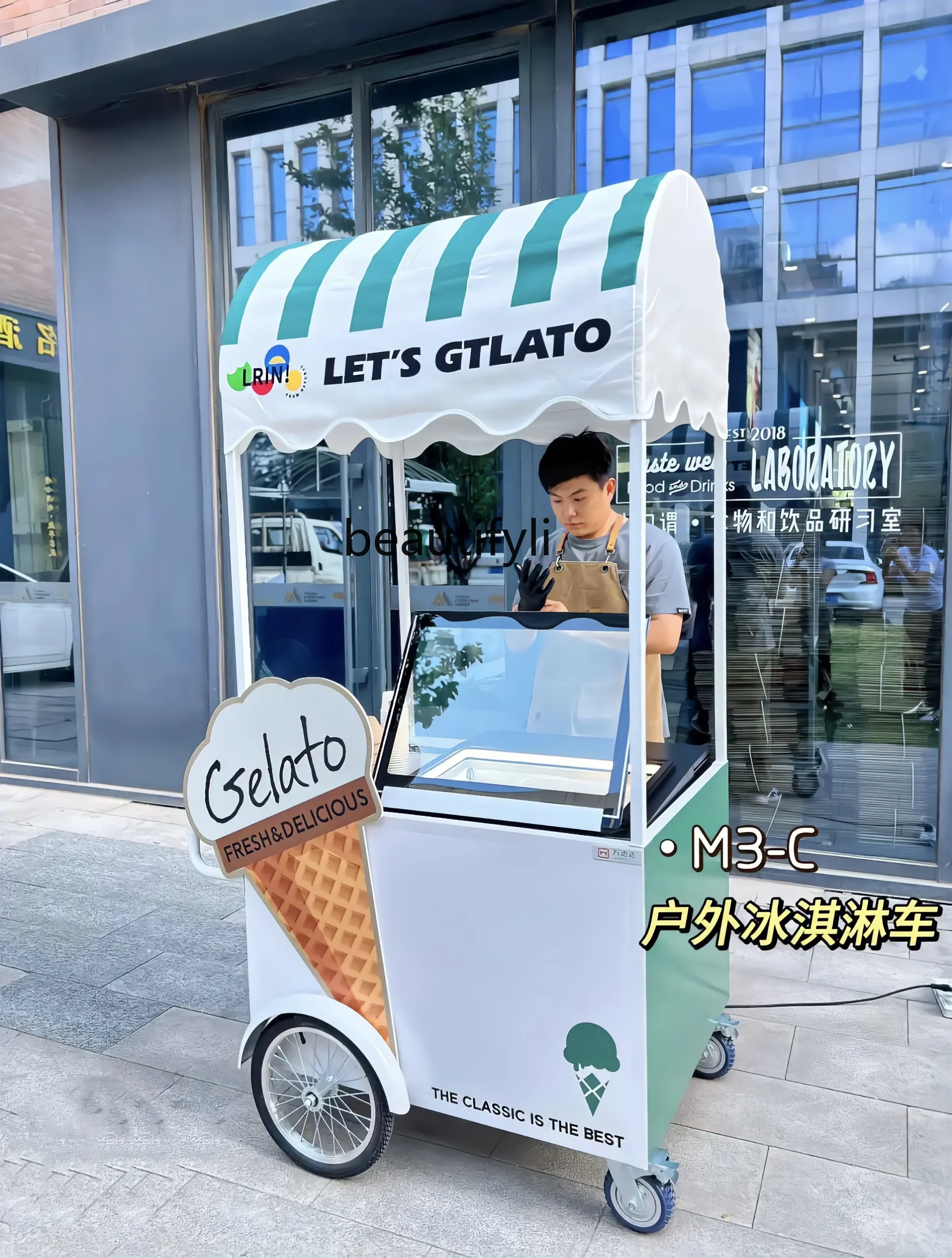 

Outdoor Ice Cream Ice Cream Vending Vehicle Movable Display Cabinet Multifunctional Commercial Stall Vehicle