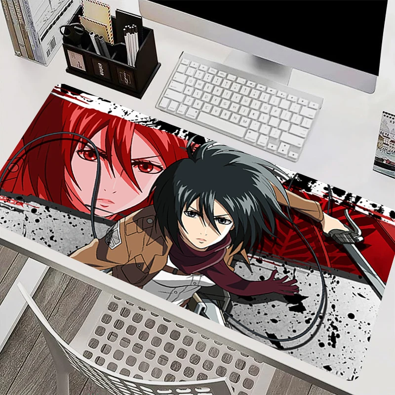 Anime Mouse Pad Large E-sports Gamer Mat 90x40cm Computer Keyboard Pad A-attack on Titan Mikasa Gaming Desk Mat Rubber Mausepad