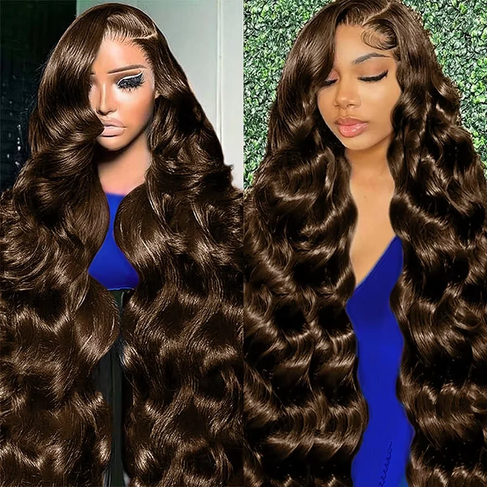 

32 42-дюймовые шоколадно-коричневые парики из человеческих волос Объемная волна 13x4 13x6 HD Парик фронта шнурка Предварительно выщипанная волна воды # 4. Красный цвет для женщин.