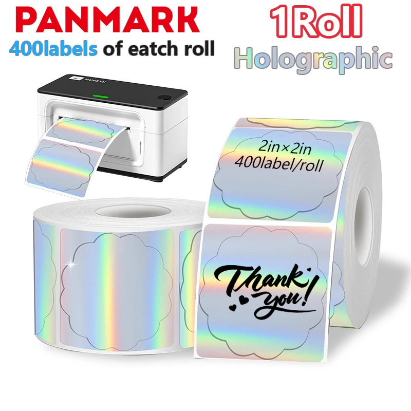 

2 inch flower Silver Holographic Glitter thermal label stickers for Gift Wrapping Self.Adhesive ainbow sparkle thermal labels