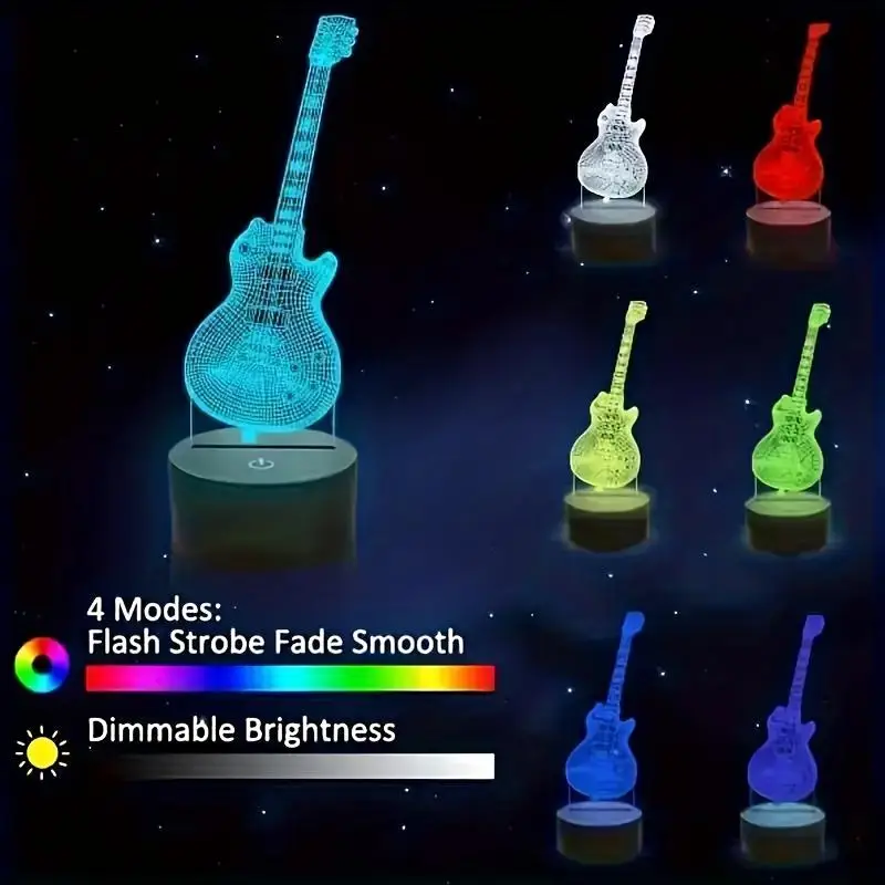 Electric Guitar 3D LED Night Light Guitar Table Lamps with Touchable Base 7 Colors Changeable Nightlight Bedroom Atmosphere Lamp