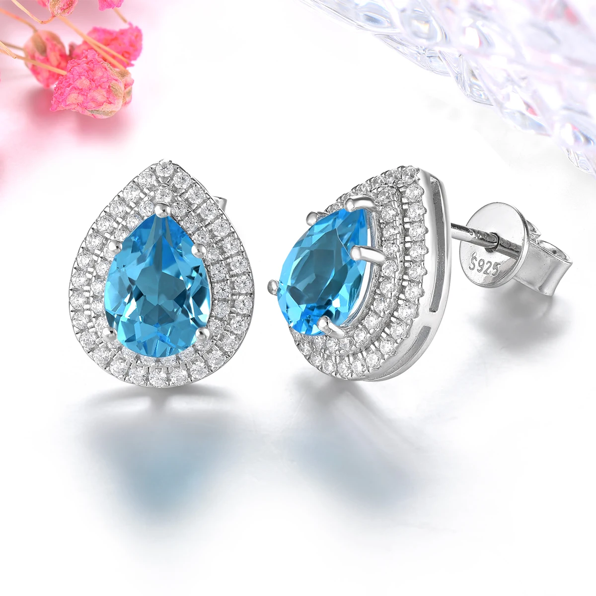 

Серебряные серьги-гвоздики с натуральным голубым топазом, 2,46 карата, натуральный драгоценный камень, грушевидная форма, классический дизайн, женские, на каждый день, ювелирные изделия S925, родиевое покрытие