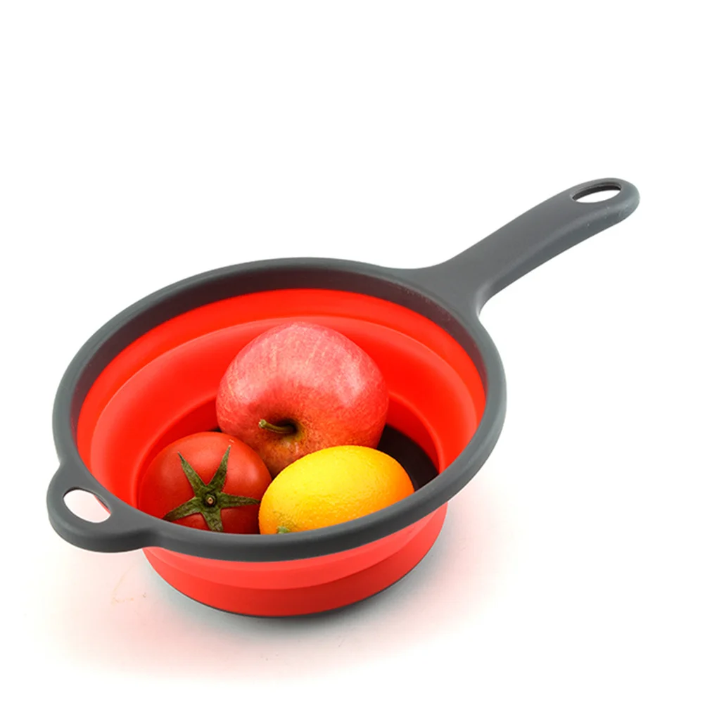 

2pcs Folding Telescopic Silicone Drain Basket Kitchen Long Handle Vegetable Fruit Washing Hollow Strainer Tool Drainage Basket