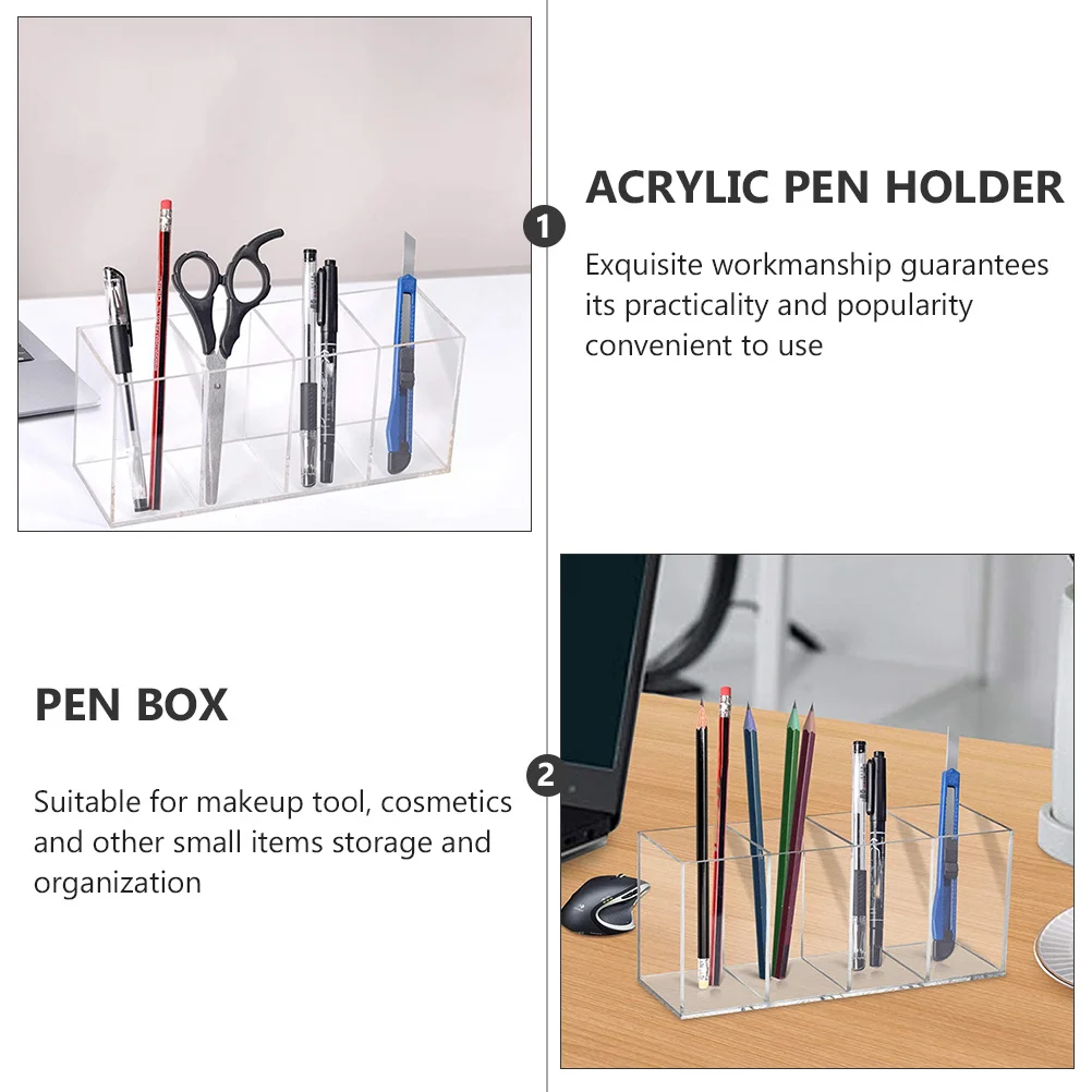 4-Compartment Acrylic Pen Holder for Desk Desktop Stationery Organizer Countertop Pencil Storage Makeup Brush Holder