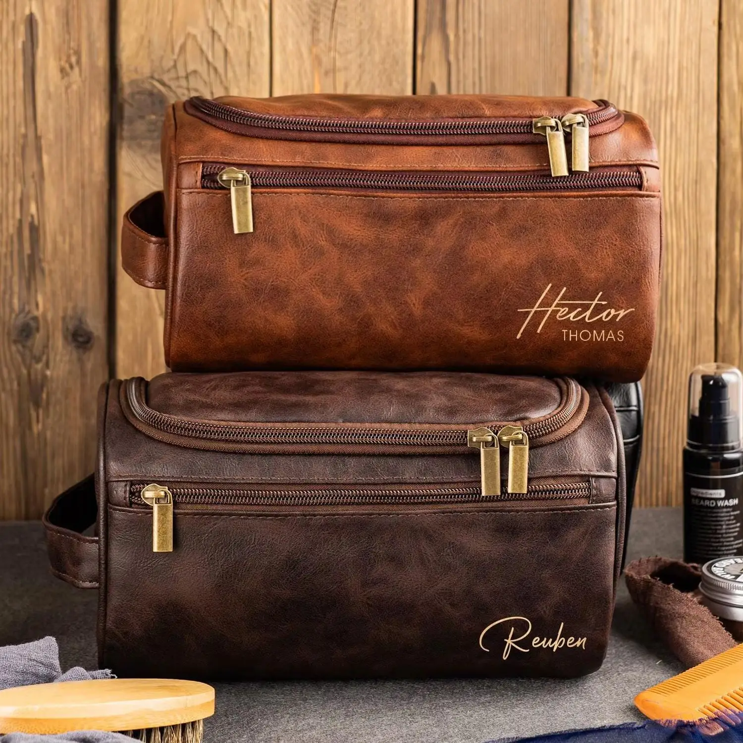 Neceser de cuero personalizado para hombre, regalo personalizado para padrinos de boda, Kit Dopp, regalo, bolsa de aseo de viaje, regalo del Día del Padre, Día de San Valentín