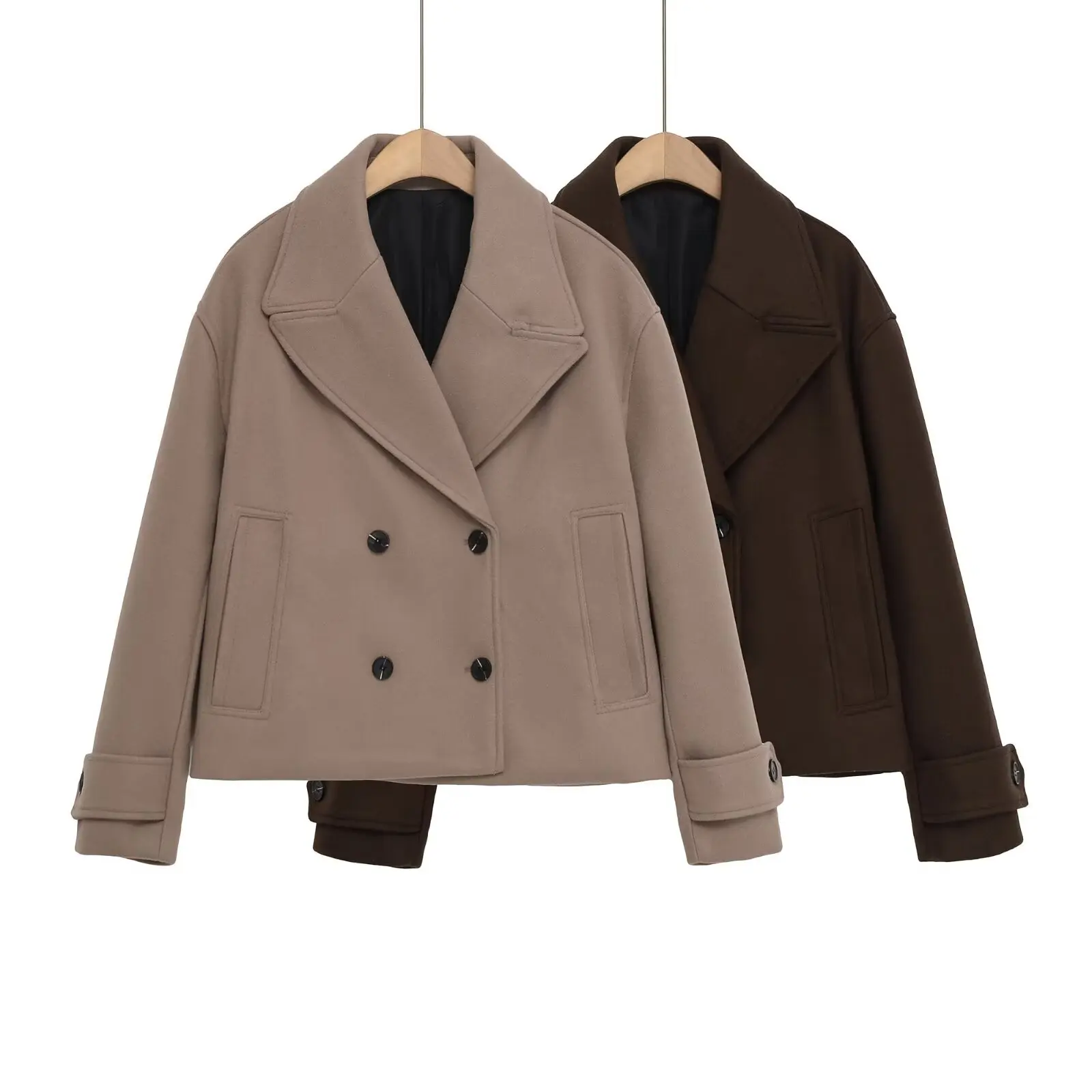 

KIDCRKJ 2026 Spring Women Overcoat Double Breasted Pure Color Lapel Collar Female Jacket Commuting Causal Lady Outwear