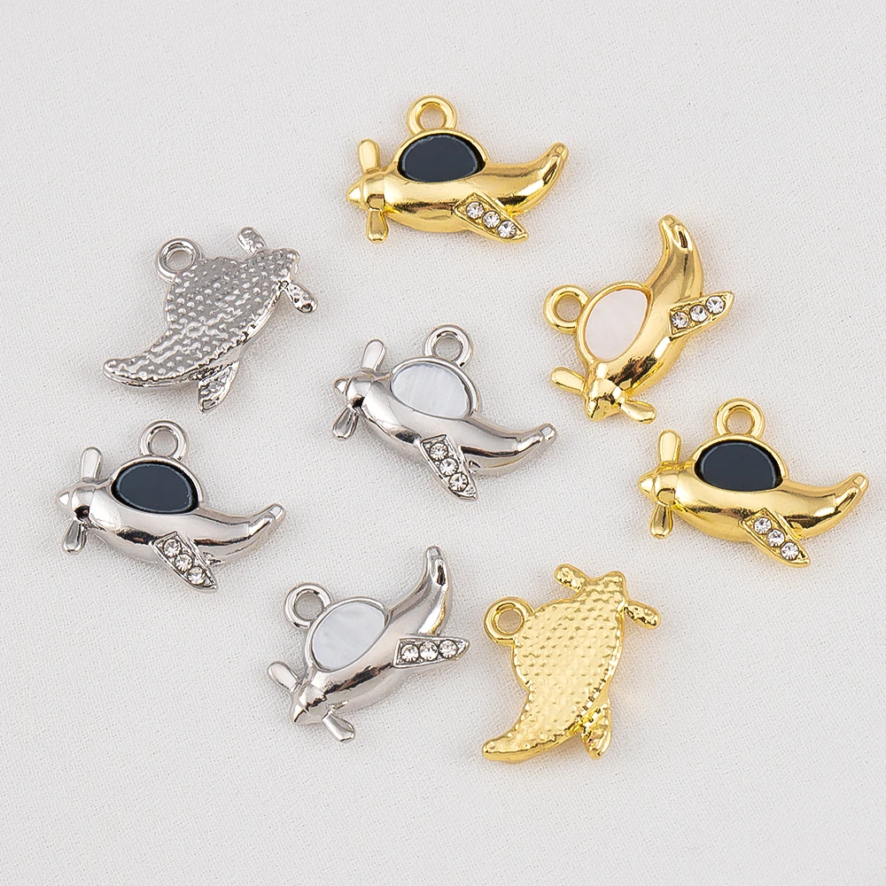 

2pcs Unique Alloy Aircraft Pendant With Rhinestones Creative For DIY Necklace Bracelet Niche Style Jewelry Finding Craft Supply