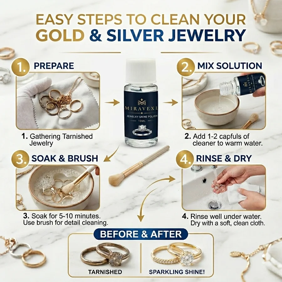 Gold- und Silberschmuck-Reiniger, Polierflüssigkeit, Anlaufentferner, Aufhellungslösung, Glanzwiederherstellung, Anti-Oxidations-Schutz für Ringe und Ohrringe – Detail 5
