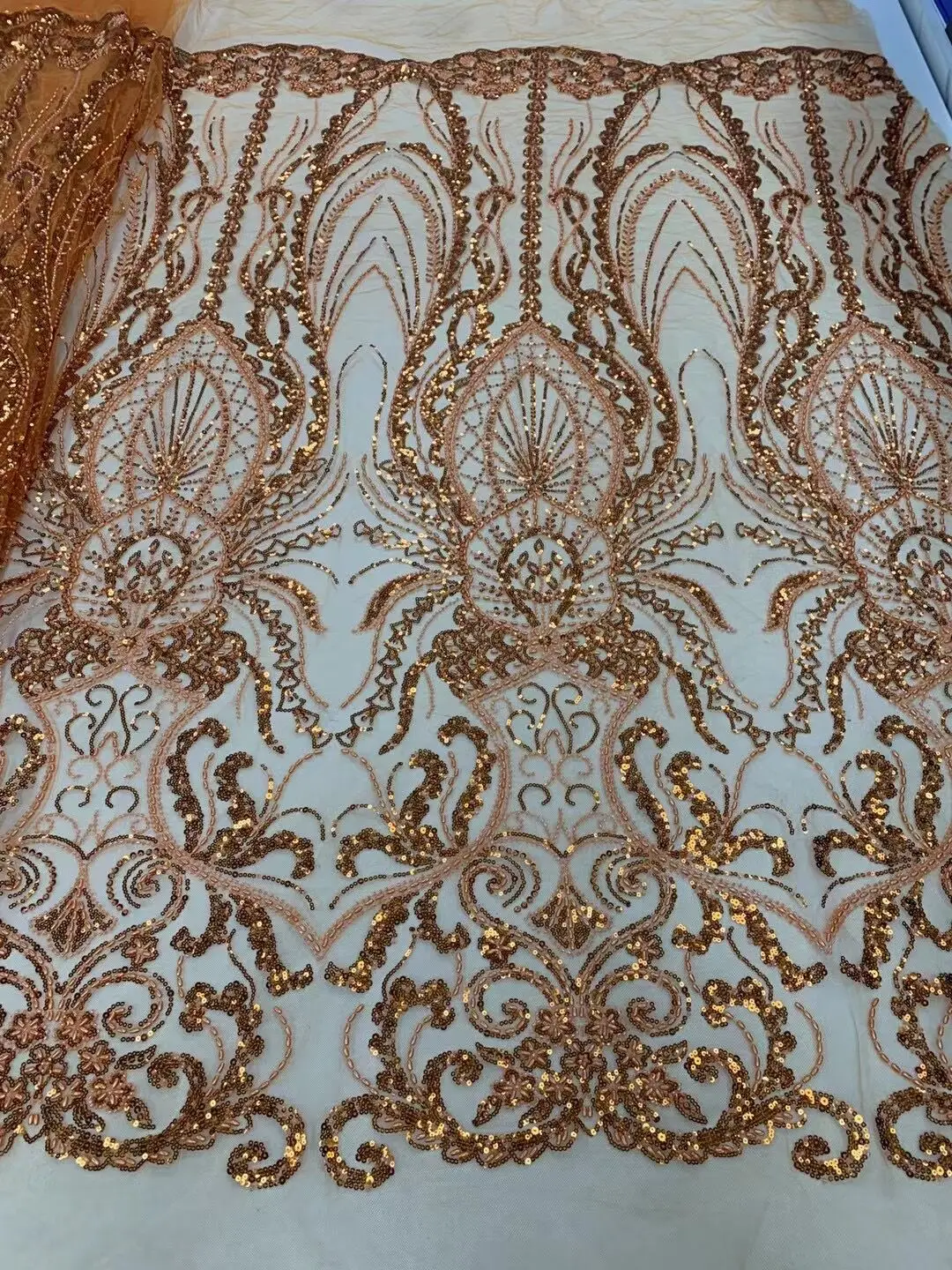 

High Quality African SYJ-1308585 Beaded Lace Fabirc Nigreian Embroidery Sequins Lace Fabric Women Wedding Dress