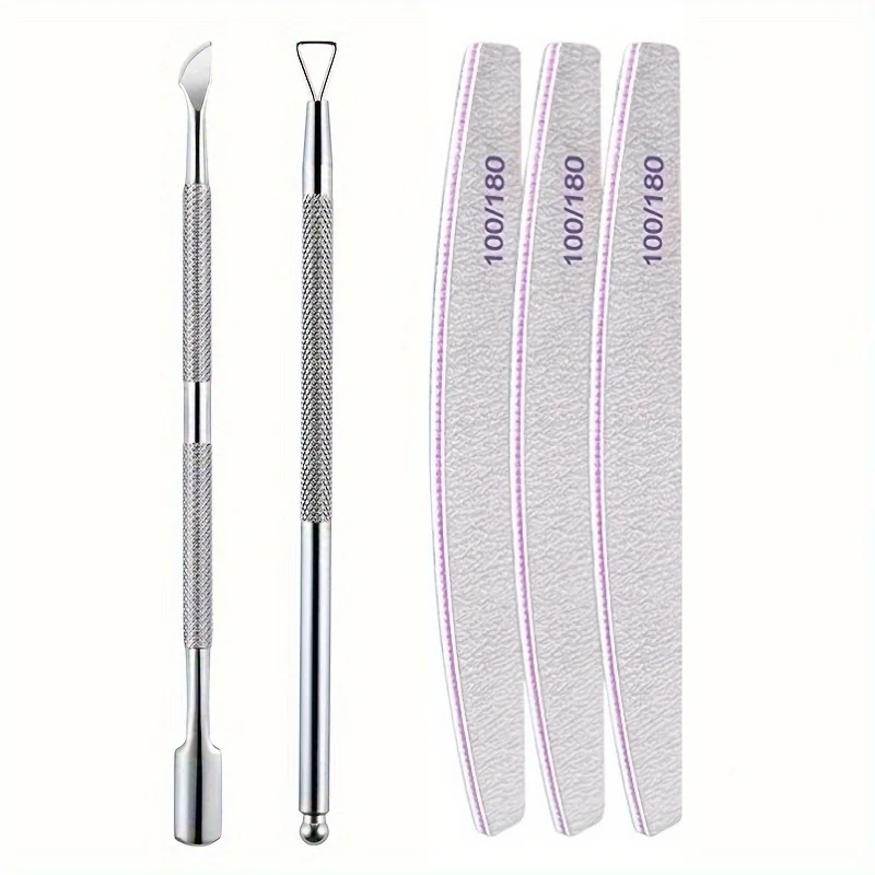Professional Nail File Manicure Set,100/180 Grit, Cuticle Pusher Gel Nail Polish Remover Tool Dual Sided Manicure Pedicure Tools