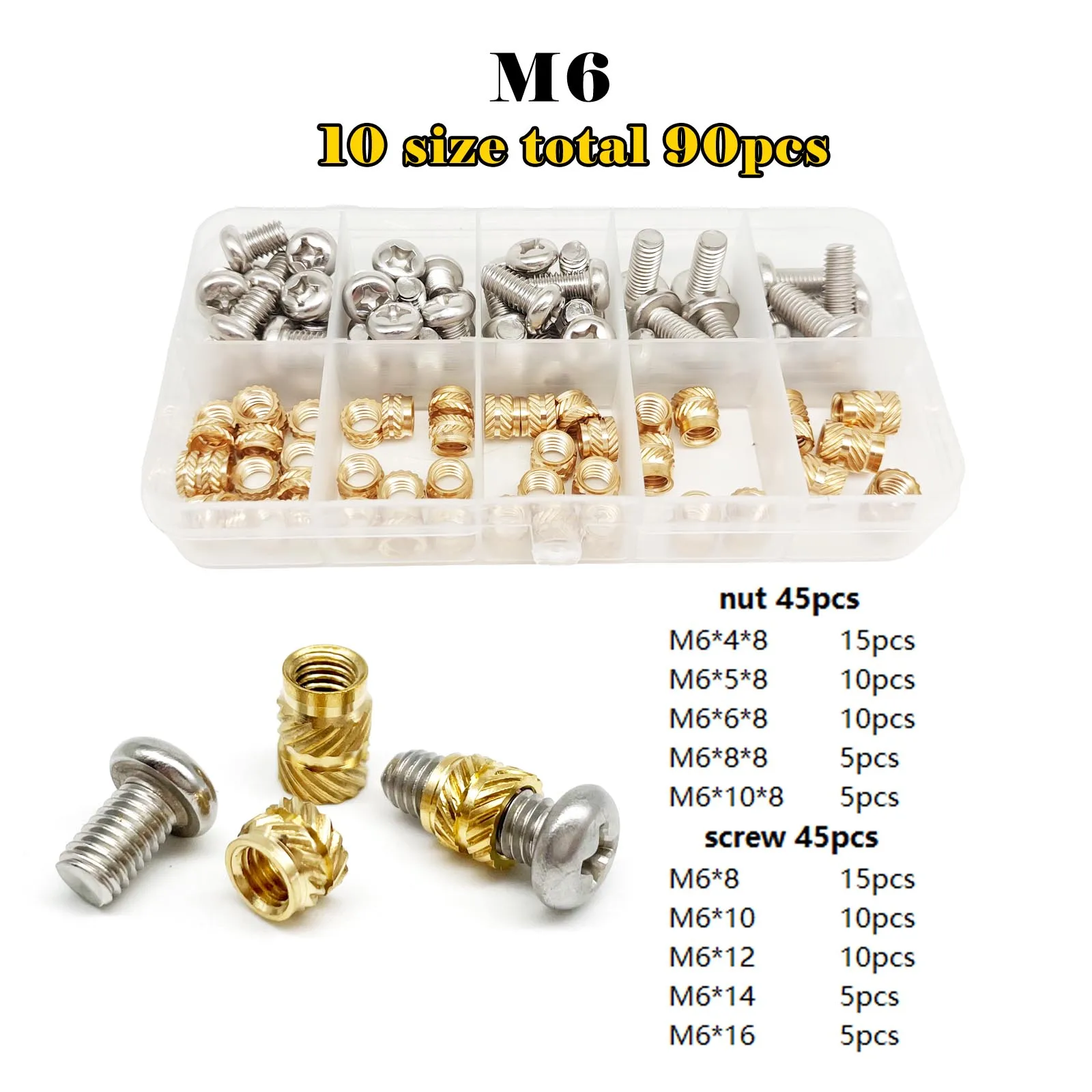 Messing Kupfer eingebettete Einsatzmutter Schraubensatz Set M1.4M1.6 M2 M2.5 M3 M4 M5 M6 für Wärmeleit-Injektion 3D-Druck-Twill-Rändelgewinde