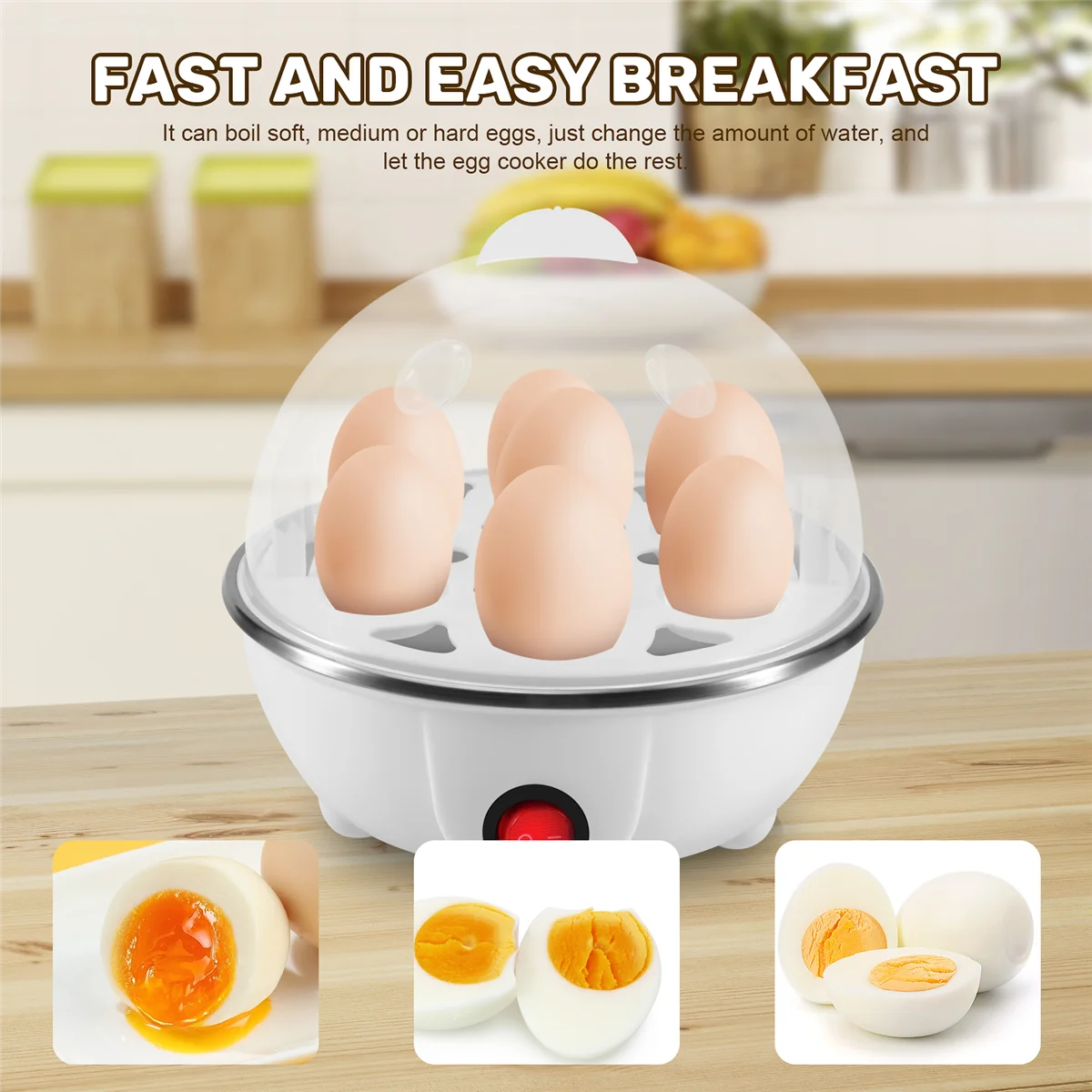 Olla eléctrica para huevos hervidos, caldera, calentamiento rápido, sartén para vaporera de acero inoxidable, herramienta de cocina, enchufe blanco de la UE