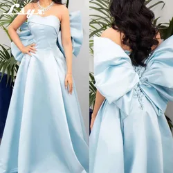 LSYX Elegant Prom Gown Big Bow Strapless A-line Evening Dresses Floor-Length Sweep Train Simple Solid Color Party Dresses