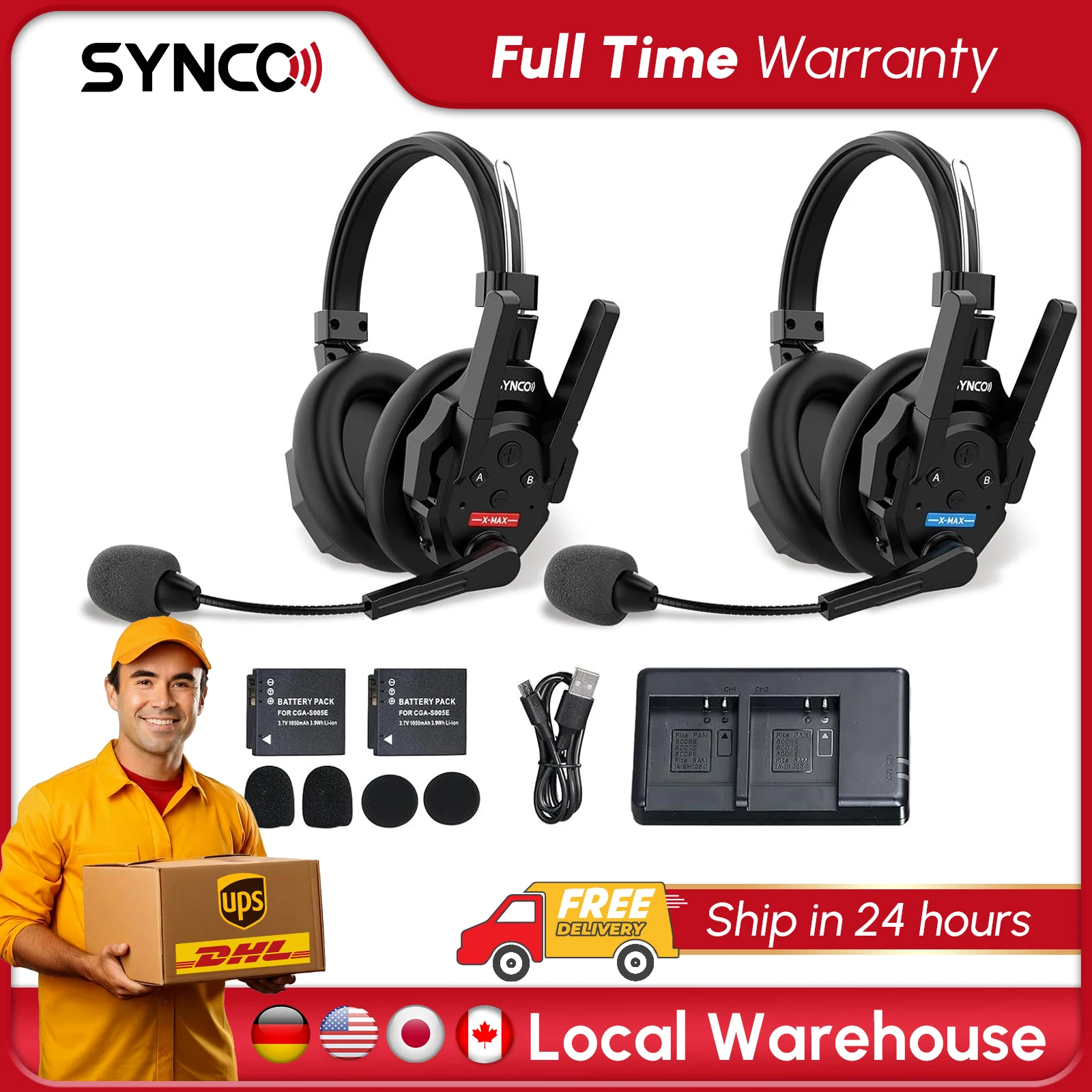 SYNCO XTALK XMax Wireless Intercom Headset Two-Ear Headset 500m Range 24h Battery for Event Film Production Team Communication