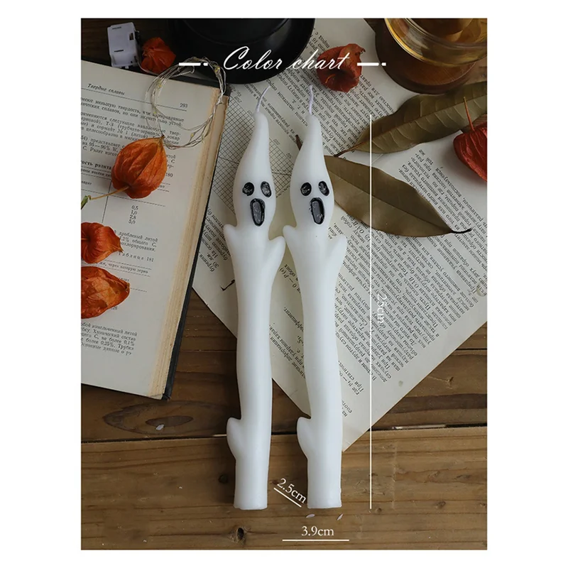 B08B-Decorios de Halloween, velas fantasma espeluznantes de 9,8 ", 2 velas cónicas para interiores, decoración de mesa para fiesta y hogar