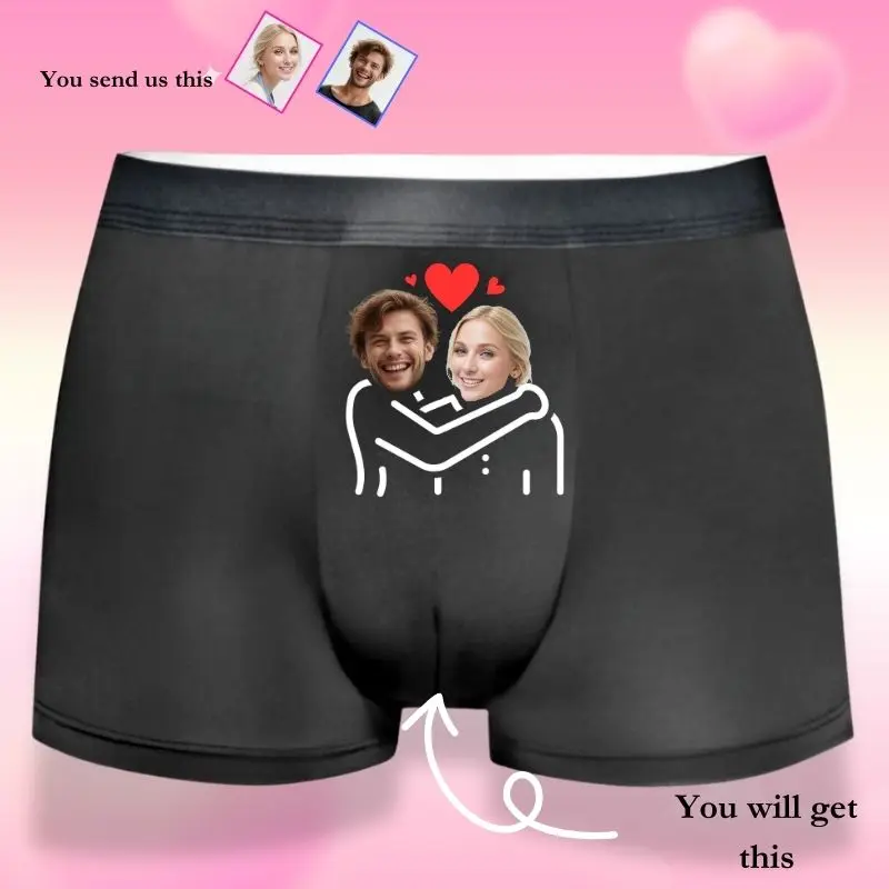 

Men's Custom Couple Photo & Heart Design Boxer Briefs 1 Piece Personalized Soft Breathable Sexy Casual Daily Underwear