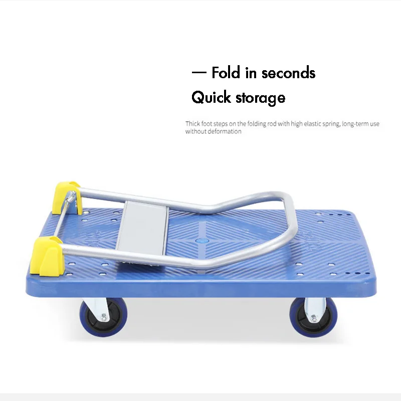 Silent Folding Hand-Pulled Flatbed Truck Portable Light Loading Unloading Four-Wheel Trailer Trolley for Home Use，Trolley Cart