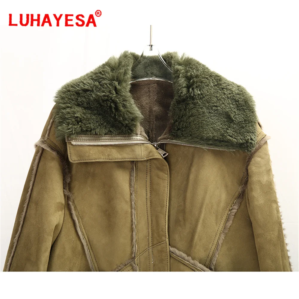 2024 Turkey Merino Sheepskin Shearling Fur Clothes Women Winter Green Warm Real Fur Jacket