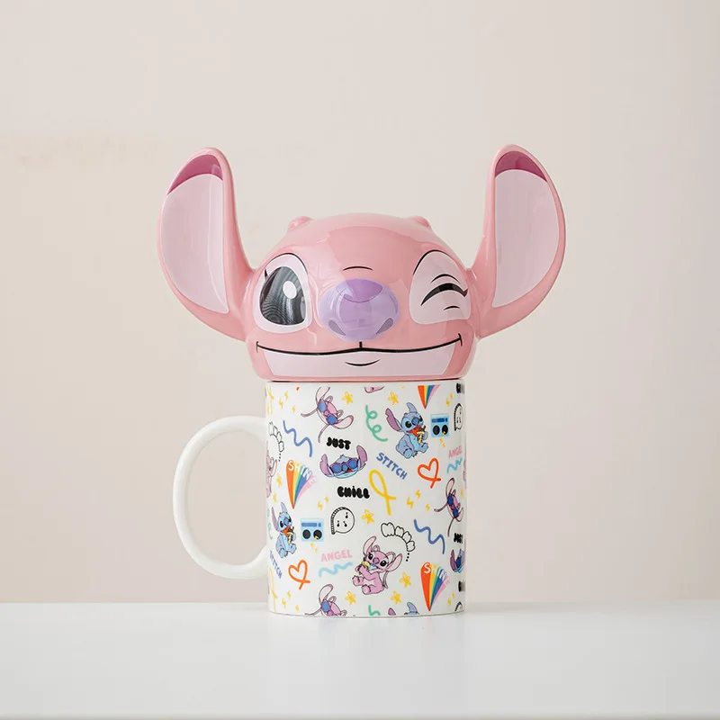 أنيمي   ليلو وستيتش   الملاك والغرزة   كوب الزوجين   تزيين   كوب سيراميك بغطاء   350 مل   كأس المكتب المنزلي   مظهر عالي   هدية