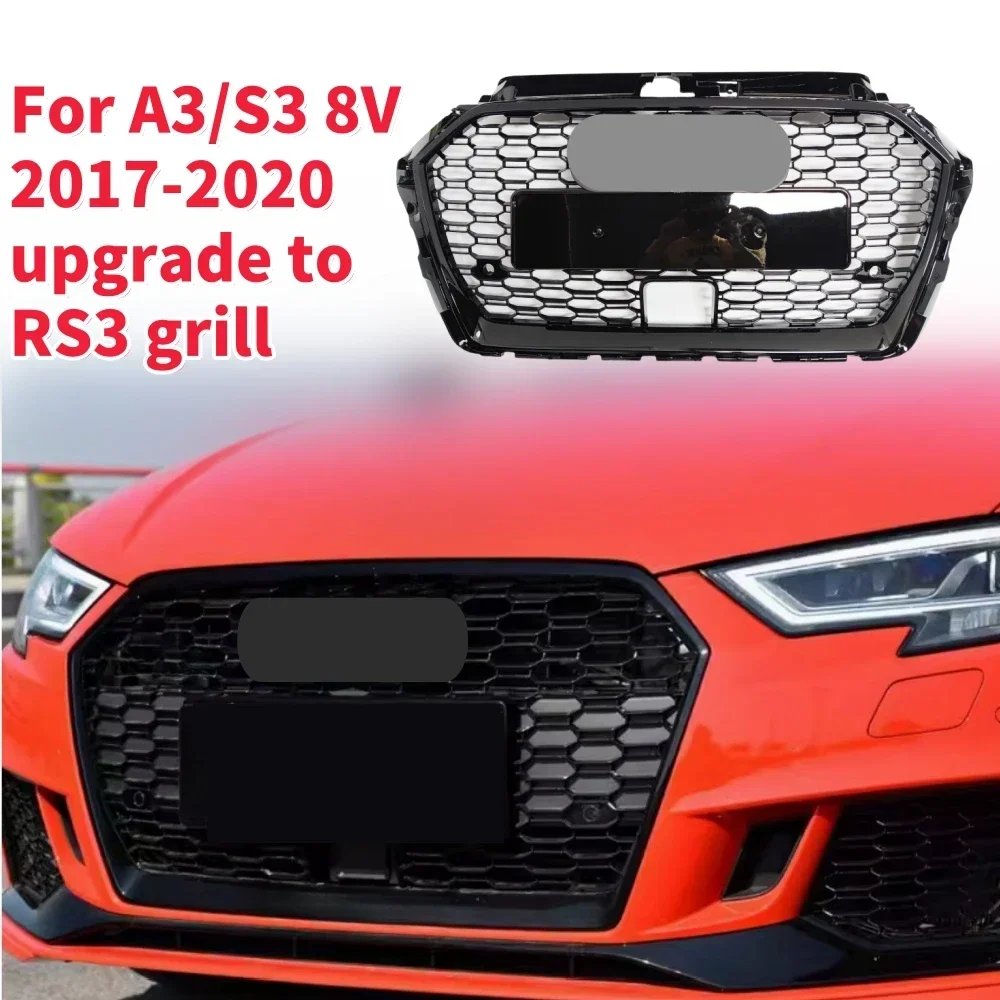 Racing Grills Front Hood Grille Car Front Bumper Grill Center Grille for RS3 Grill for A3/S3 8V 2017-2020 With ACC