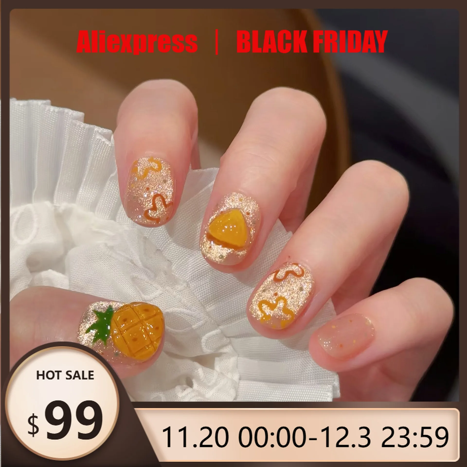 

10Pcs Pineapple Strawberry Handmade Press on Nails Tomato Oval Short Desig Fashion False Nails Manicure Wearable Nail Tips