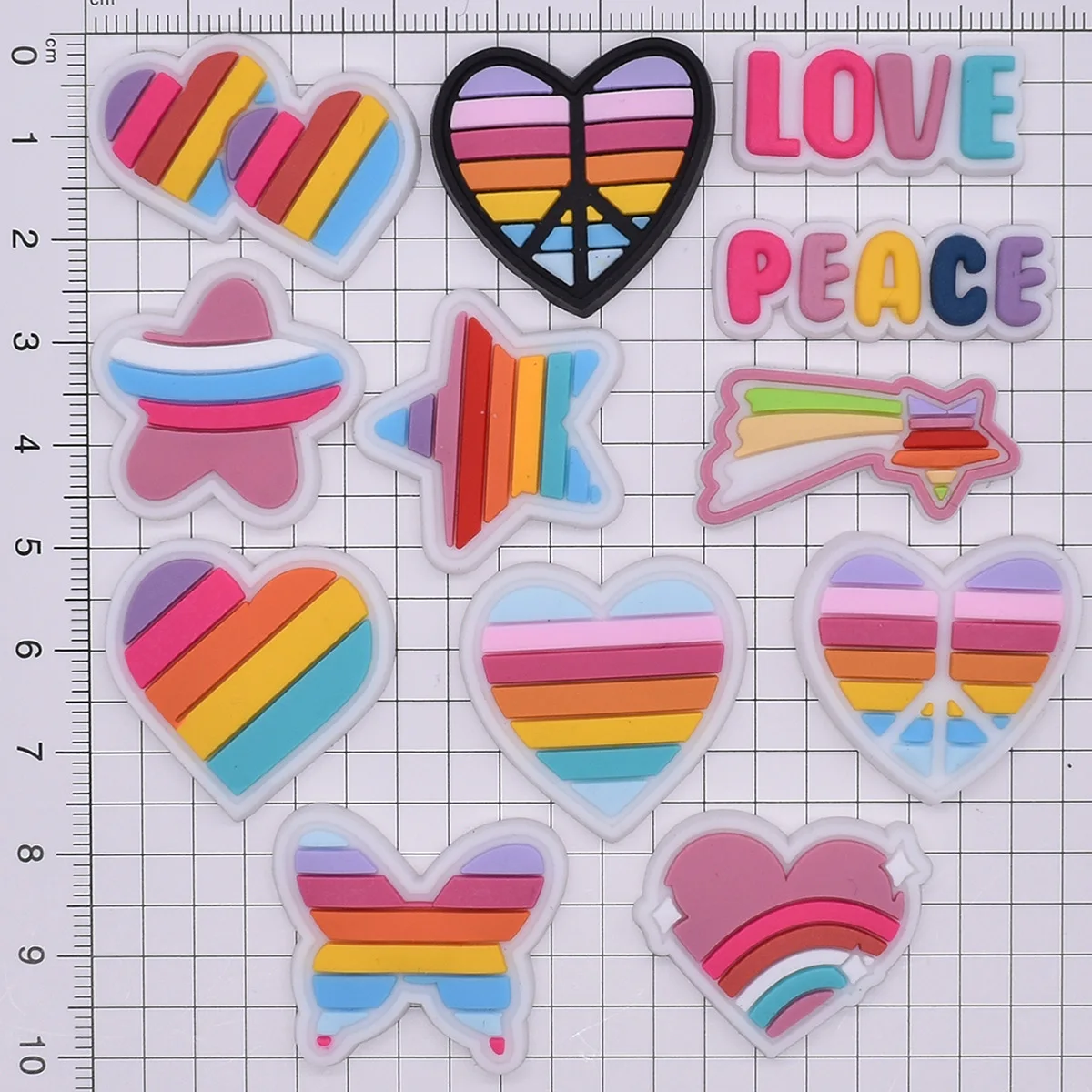 rainbow PVC peace and love characters shoe buckle charms accessories decorations for sandals sneaker clog party unisex label gif