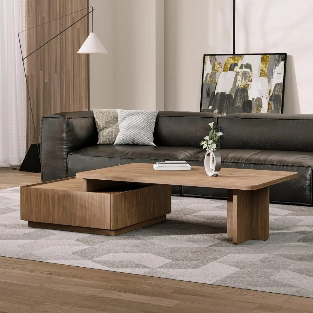 

Luxury Walnut Wood Square Coffee Table with Large Hidden Storage, Expandable Tabletop Center Table for Living Room
