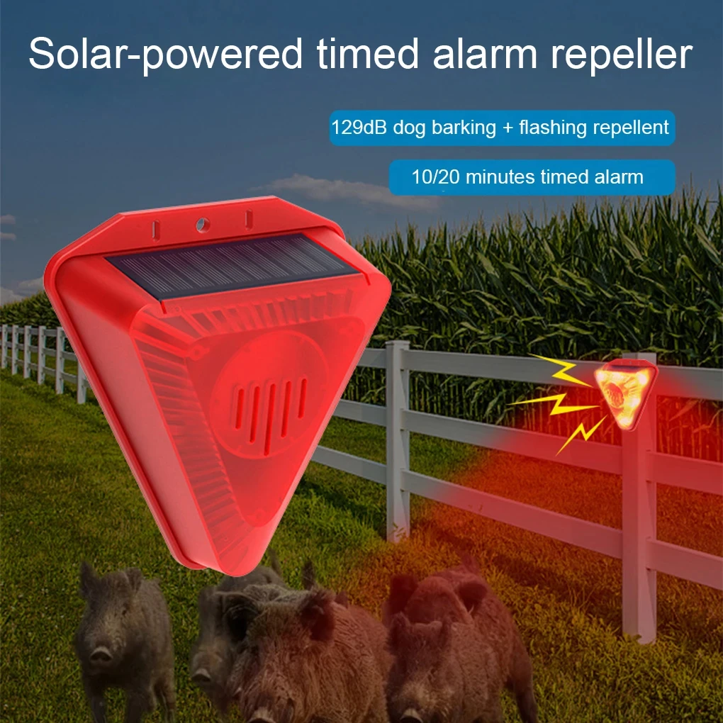 

Solar Outdoor LED Flashing Warning Strobe Alarm Light 129 Decibel Dog Barking Sound Security Siren For Home Villa Farm Barn