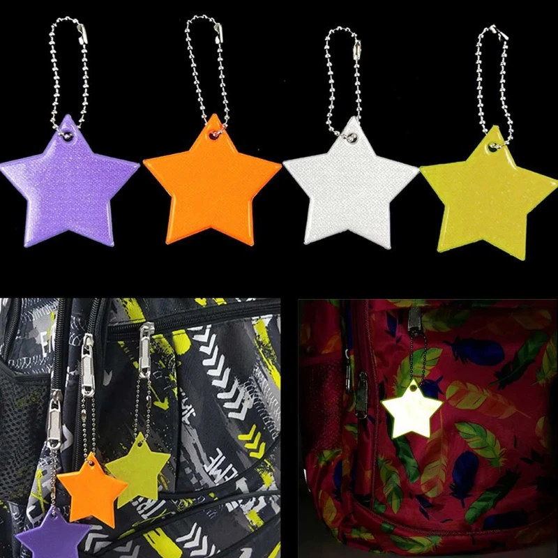 5pcs Star Reflective Gear Keychain Safety Star Reflector Keychain Jewelry for Clothing Bags Backpacks Dropship