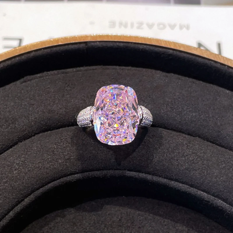 Cushion Cut Lab Pink Diamond Ring 925 Sterling Silver Wedding Band Rings for Women Bridal Engagement Jewelry