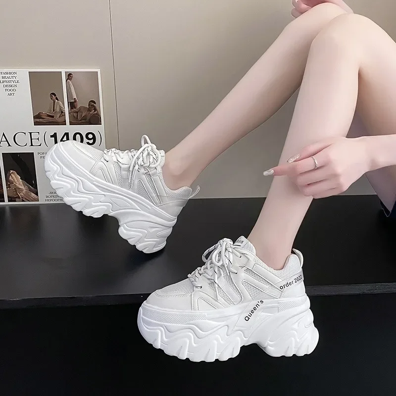 8Cm Vrouwen Platform Casual Ademende Mesh Schoenen Nieuwe Zomer Dikke Sneakers Lente Herfst Wiggen Verborgen Hak Vrijetijdsschoenen Vrouw