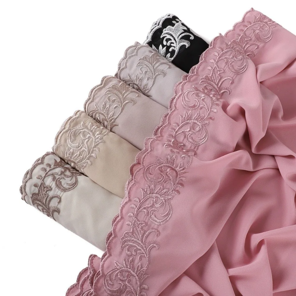 Elegant Chiffon Scarf Long Embroidered Edging Embroidery Scarf Breathable Vine Embroidery Headscarf Shawl Women Headwear