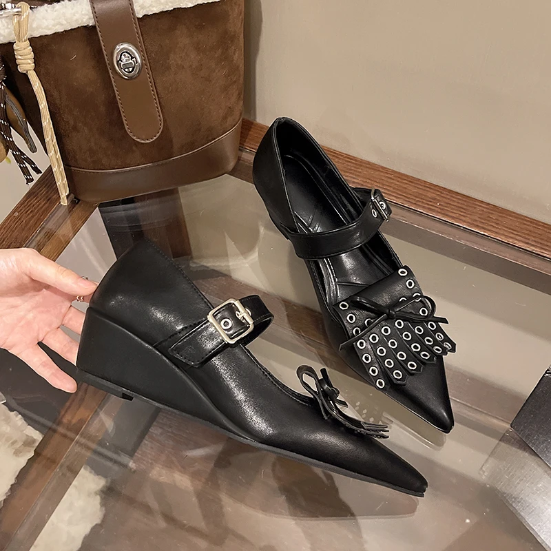Thick-soled, Limp Heel, Pointed Toe, Buckle, Shallow Platform, Versatile, Comfortable, Anti-slip, Breathable Women's Single Shoe