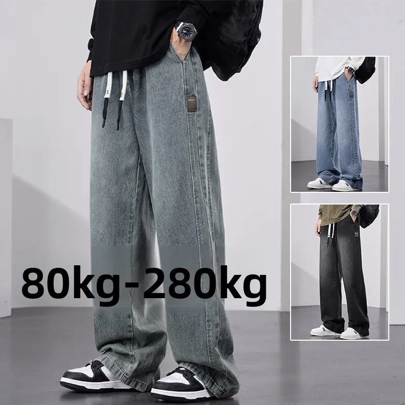 

Синие прямые джинсы для мужчин, свободные повседневные брюки больших размеров, широкие штаны, весна-осень, новые, удобные, из хлопкового денима