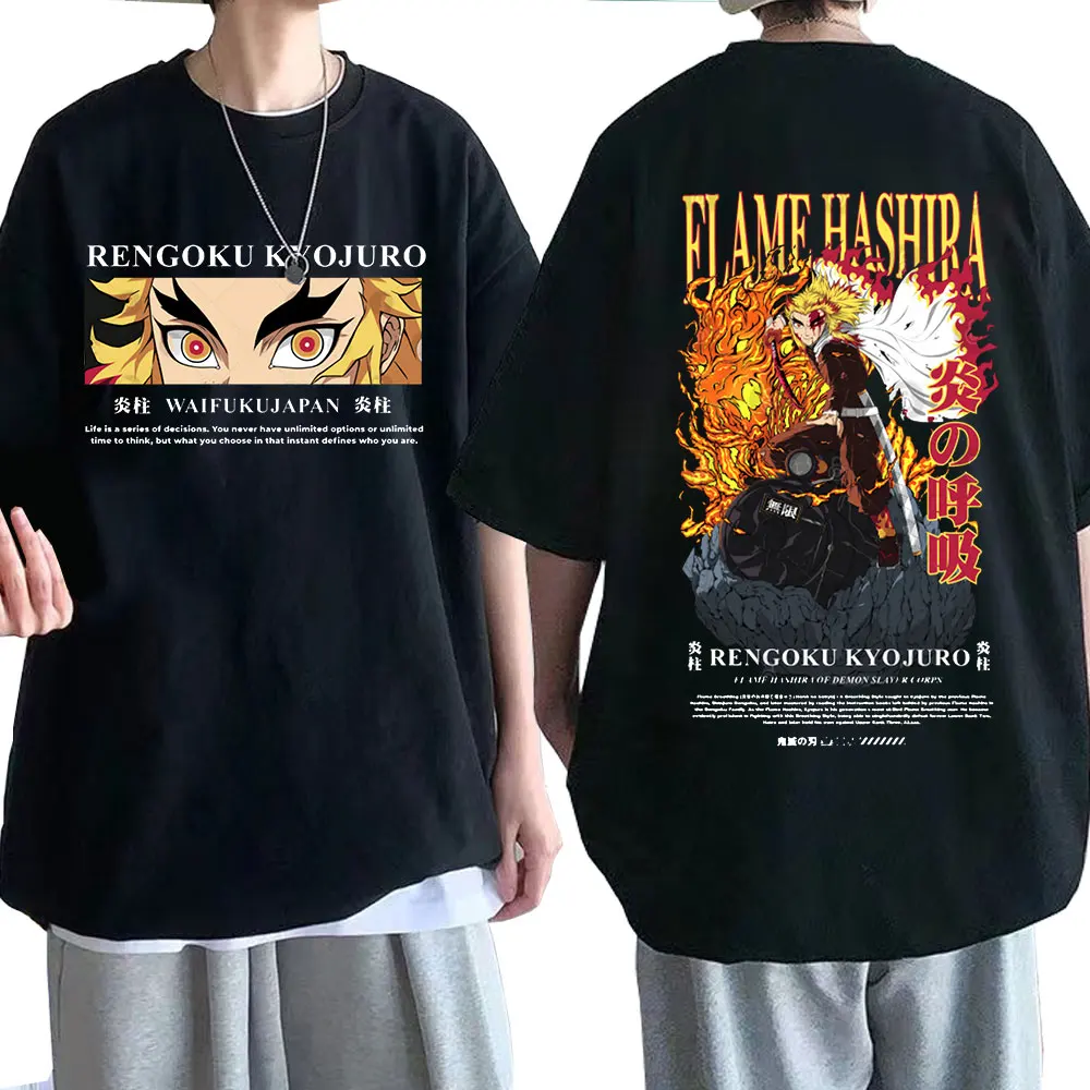 

Rengoku Kyoujuro Anime Double Sided T-Shirt Slayer Oversized Y2k Casual Loose Cotton High Quality Comfortable Streetwear Tees