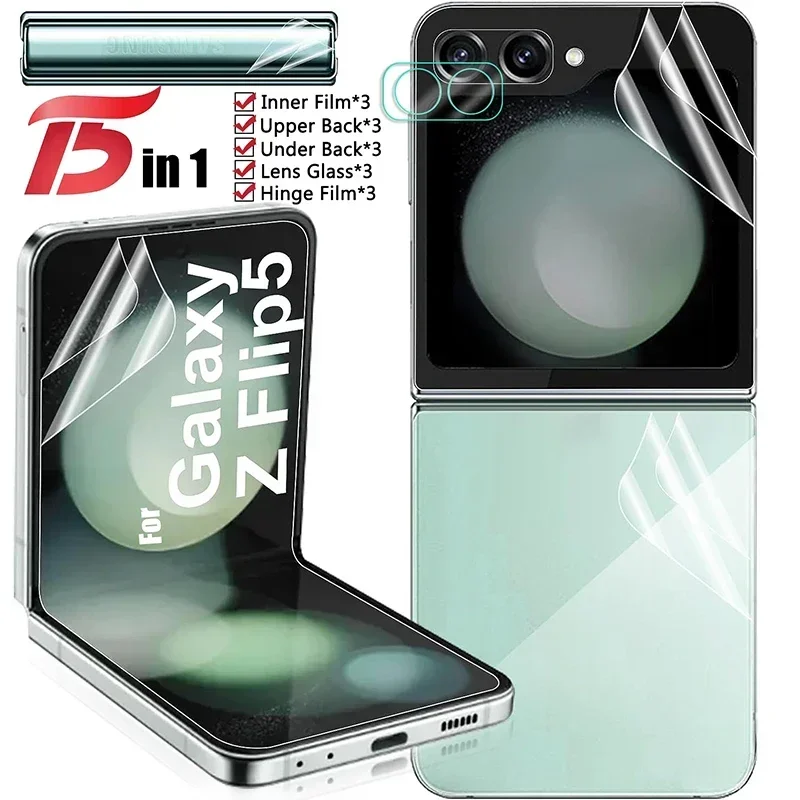 For Samsung Galaxy Z Flip 5 Screen Protector Soft TPU Film Full Covered Inner Outer Side Back Films Camera Lens Glass Protection