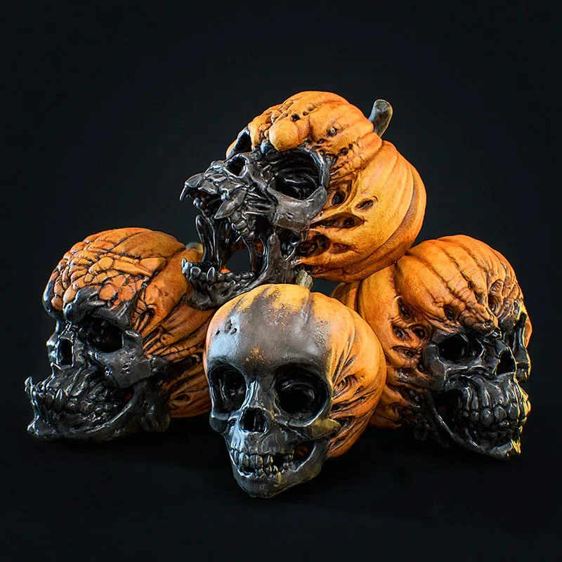 

1PC Evil Pumpkin Skull Halloween Pumpkin Decoration Outdoor Garden Resin Crafts Haunted House Props Halloween Party Decorations