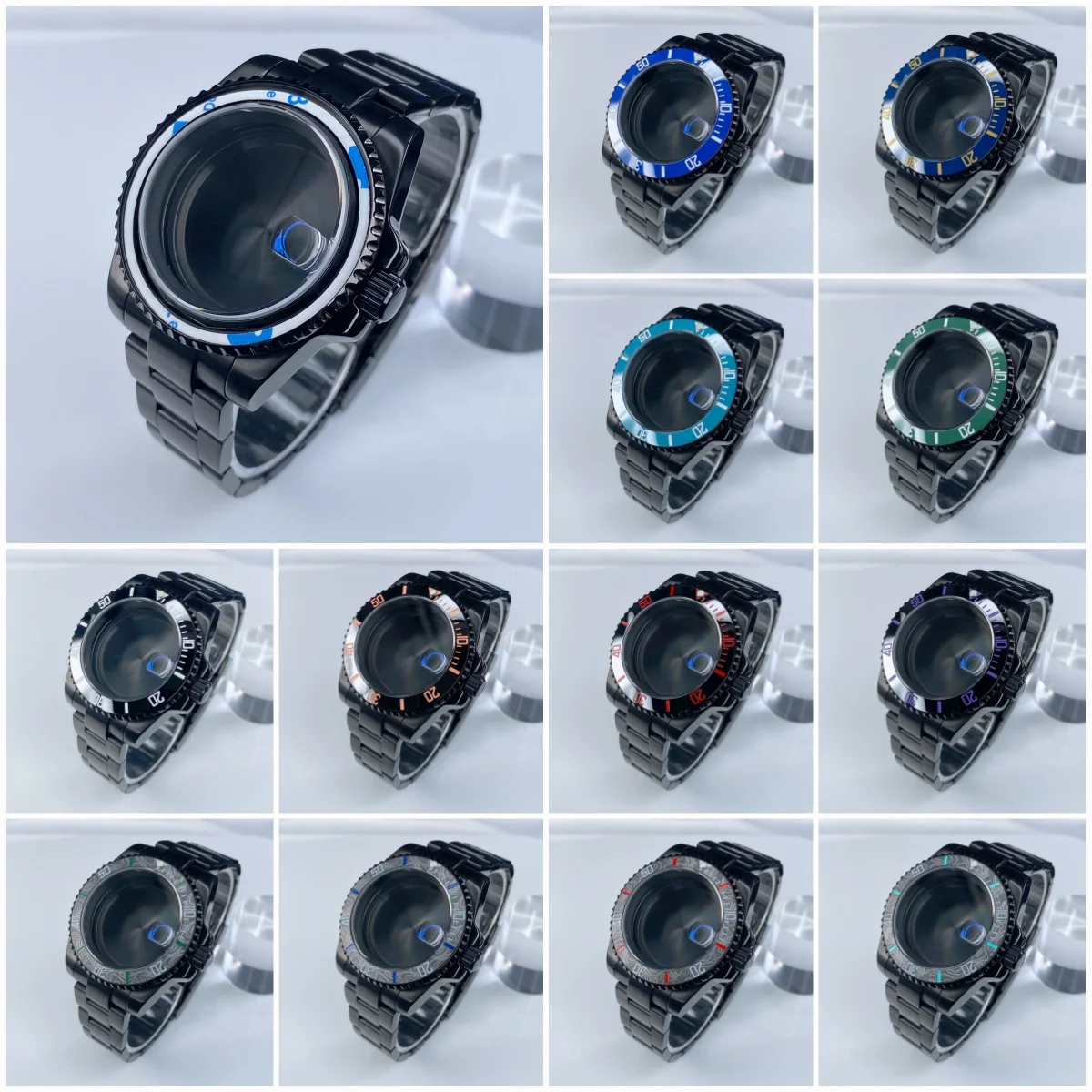 NH35 Black 40mm 120 clicks Sapphire Glass Stainless Steel One-Way Counterclockwise Rotation Case Fit NH34 NH35 NH36 Mouvement