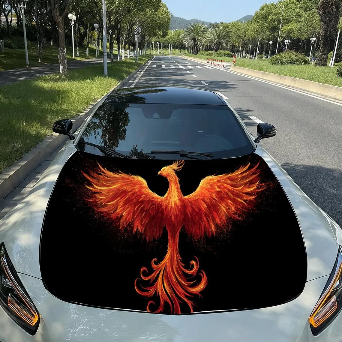 

Flame Phoenix Art Power PVC Car Hood Wraps, Self-Adhesive Waterproof Car Bonnet Decal Sticker, Car Decoration Protection Sticker