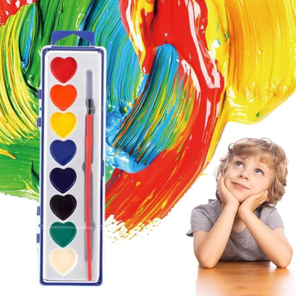 8 Colors Watercolor Paint Set Heart Shaped With Water Brush Pen Watercolor Paint Palette Portable Solid Water Color Paints