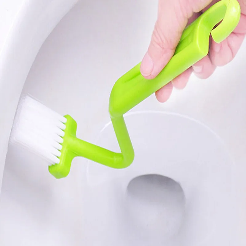 1PC New Portable Toilet Brush Scrubber V-type Cleaner Clean Brush Bent Bowl Handle No Dead Corner Cleaning Brush Random Color