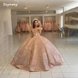 Doymeny vestido de quinceañera con lentejuelas de terciopelo brillante, hombros descubiertos, dulce vestido de princesa de 16 años para 15 años