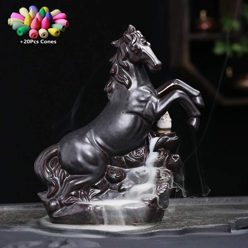 

Lucky Fortune Horse Ceramic Handicrafts Backflow Incense Burner Incense Censer Home Ornament