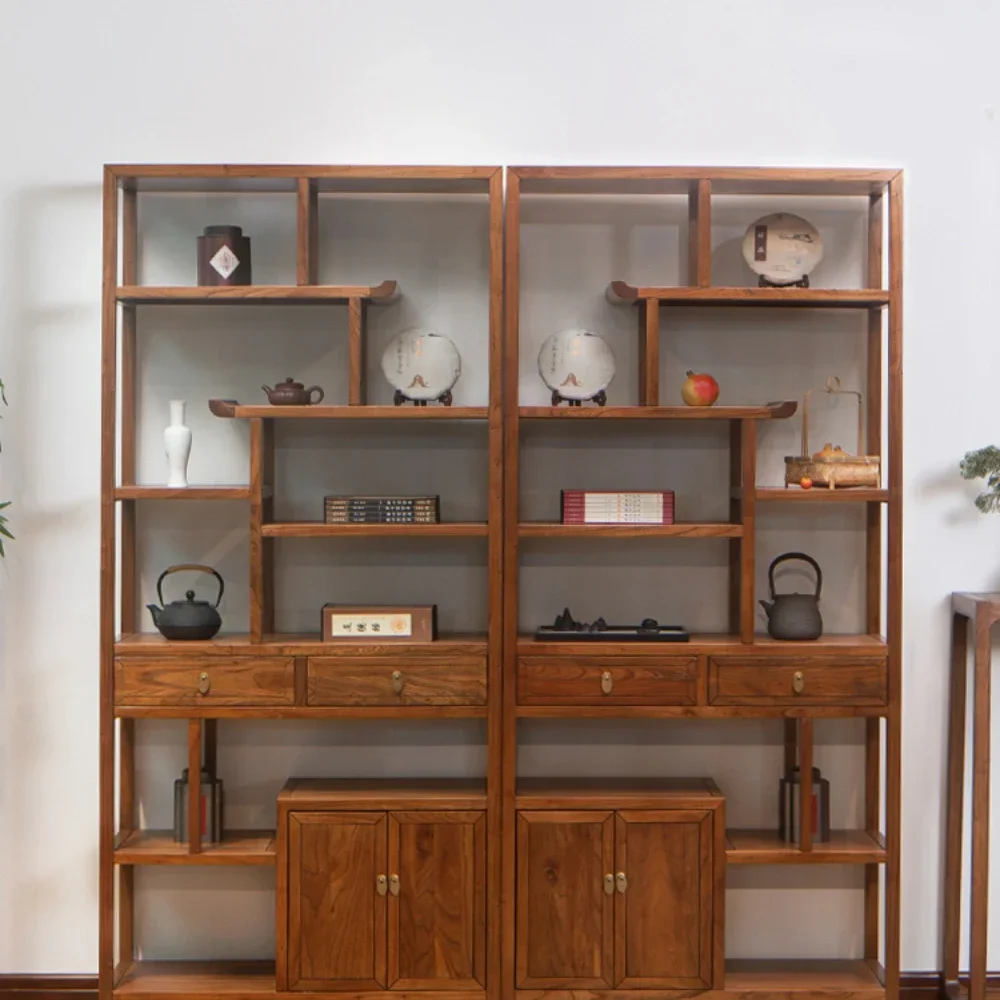 

Antique Shelf Solid Wood Duobaoge Elm Mortise Zen Bookshelf Tea Cabinet