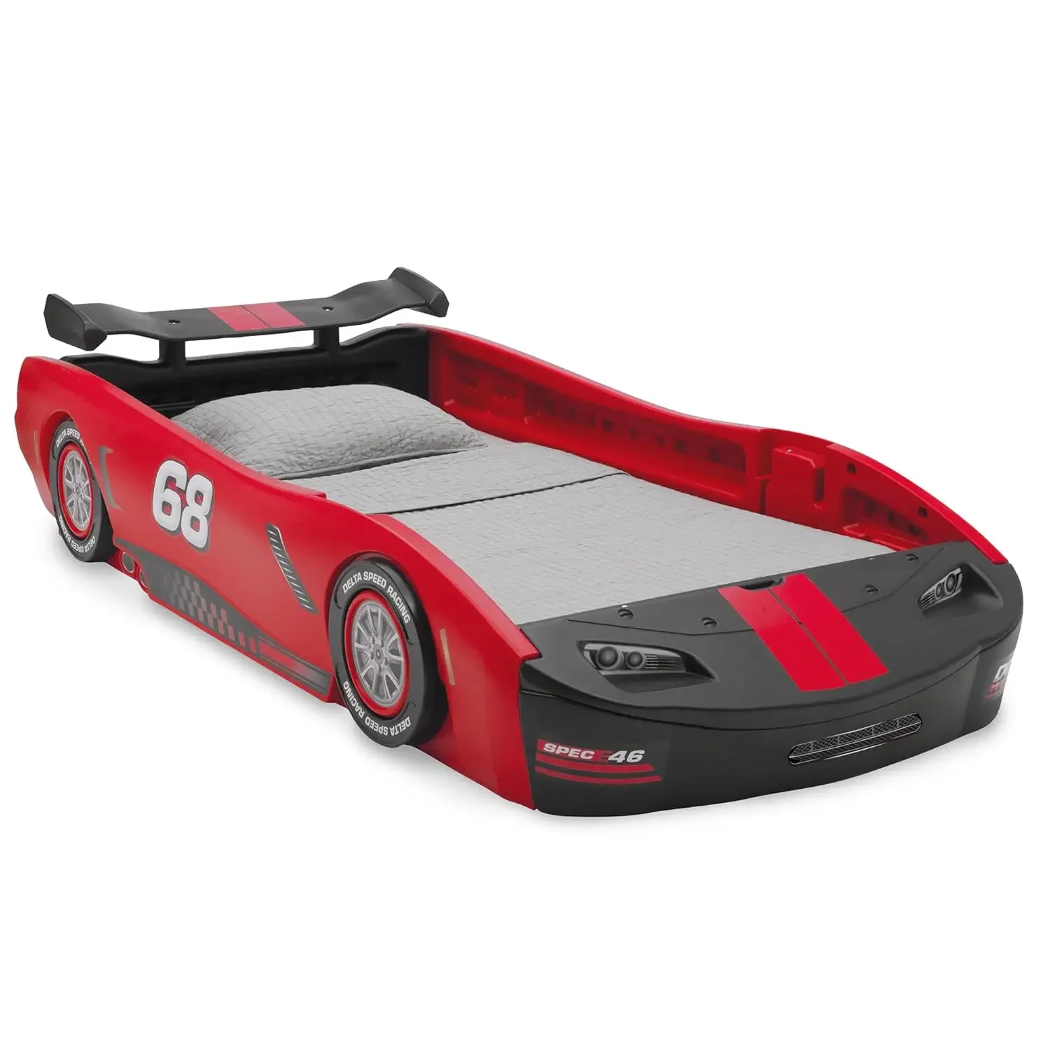 Cama doble con coche de carreras Turbo para niños, color rojo