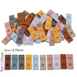 20Pcs 5x2cm Multicolor Rectangle Heart Leather Labels For Garments Tag Sewing Supplies Handmad Materials DIY Crafts Decor