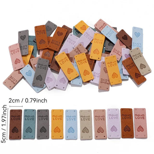 20 sztuk 5x2cm Multicolor prostokąt serce skórzane etykiety na odzież Tag materiały krawieckie materiały ręczne DIY rzemiosło wystrój